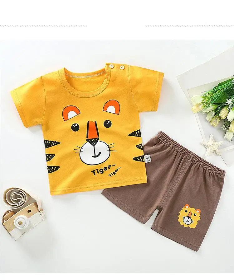 Summer New Pure Cotton Children Short Sleeve Outfits Cartoon Casual Fashion Baby Unisex Girls  O-neck Soft  Kids' Clothes Suits baby dress set for girl