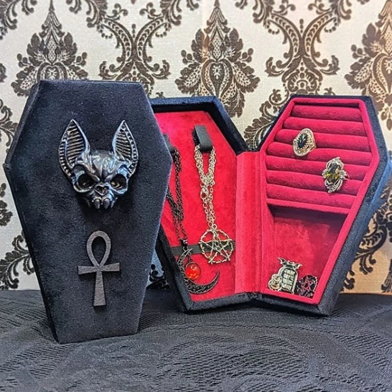Vampire Bat Jewelry Coffin Box Gothic Velvet Jewelry Coffin Shape Ring ...