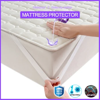 Housse de matelas imperméable antidérapante – Protecteur de matelas anti-acariens et respirant, drap-housse épais, sangles d'angle élastiques 1