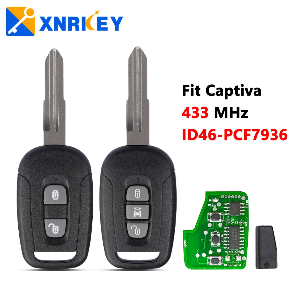XNRKEY 2/3 Button Car Remote Key ID46/PCF7936 Chip 433Mhz for Chevrolet Captiva Opel Antara Auto Keyless Car Key Fob