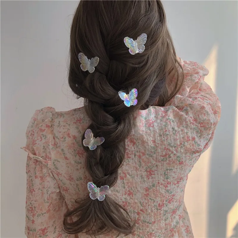 New Butterfly Hair Clip Five Piece Set Colorful Headwear Semi Transparent Hair Clip Sweet Girl Hair Accessories pu leather pink belt trendy y2k spicy girl metal fashion buckle five point star full drill waistband women versatile accessories