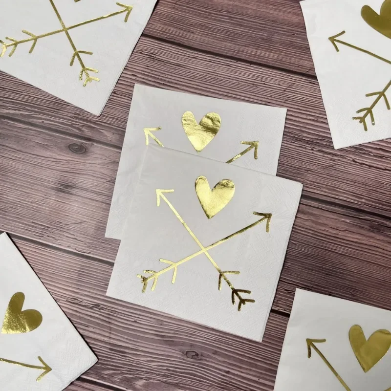 20pcs 25*25cm 3-Ply Valentine's Day Proposal Love Cupid's Arrow Foil Napkins Party Decoration Square Paper Placemats