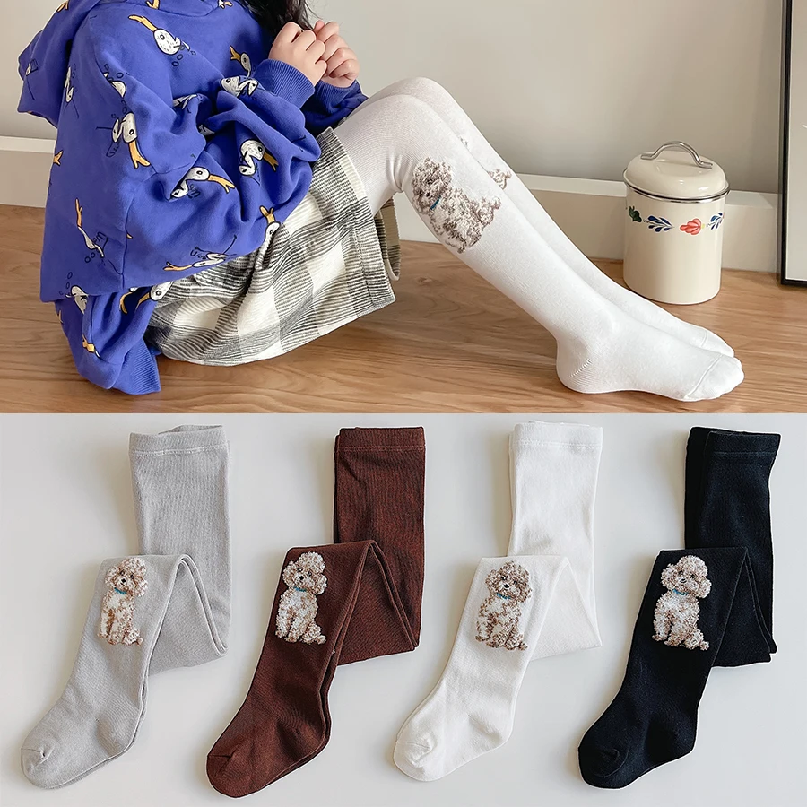 

Kids Tights Baby Girls Cotton Stockings Cute Small Dogs Socks Pants Children Kawaii Tights Girl White Pantyhose Clothes 1-7Years