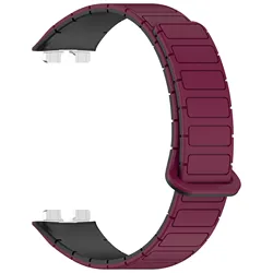 Adjustable Magnetic Silicone Strap for Smart Bands - Replacement Bracelet Accessory (Wine Red - Black)