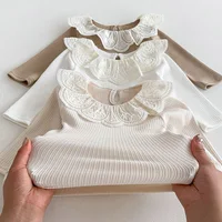 2024 Baby Autumn Clothes Lace Collar Baby Tops Long Sleeves Kids Pullover Infant T Shirt for Girls Clothing Toddler Blouse 0-2Y 4