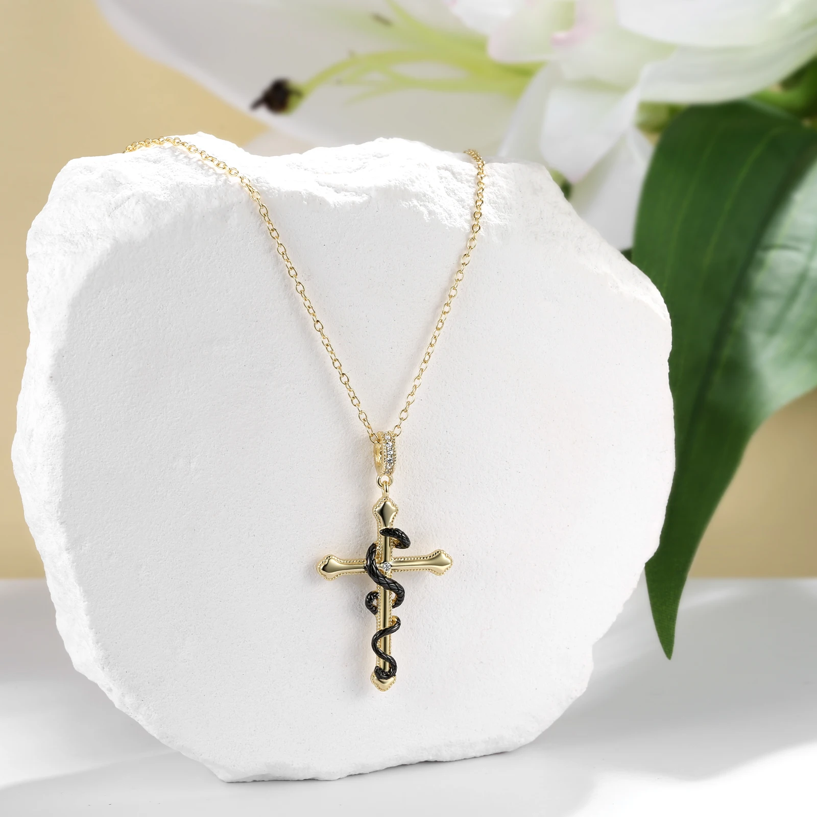 925 Sterling Silver Golden Skull Evil Eye Rose Hand Necklace for Girl Women Statement Jewelry JIUHAO