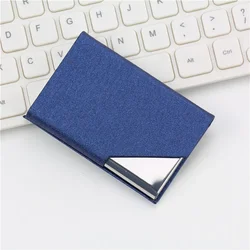 Elegant Magnetic PU Leather Business Card Holder - Sleek Stainless Steel Design (Blue)