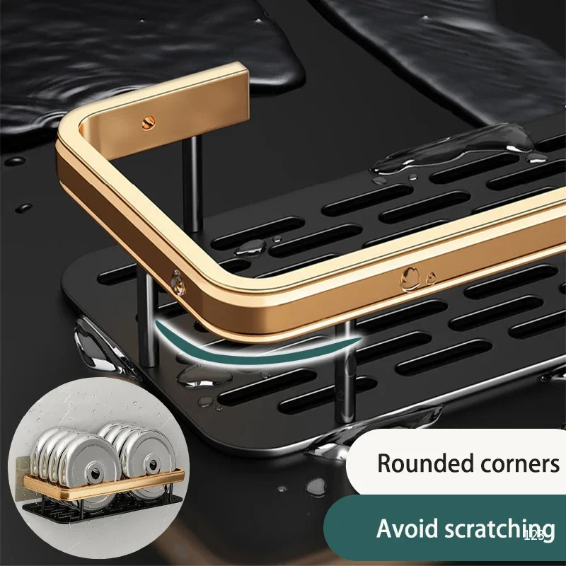 Kitchen Storage bathroom shelves Organizer Aluminum Alloy Shower Shelf  Accessories Shampoo Rack multi-scenario No Drill Shelf 5