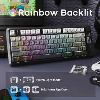 ATTACK SHARK M75 Wireless Membrane Gaming Keyboard with Knob&OLED Display Bluetooth/2.4Ghz Rainbow Backlit Gradient PBT Keycaps 5