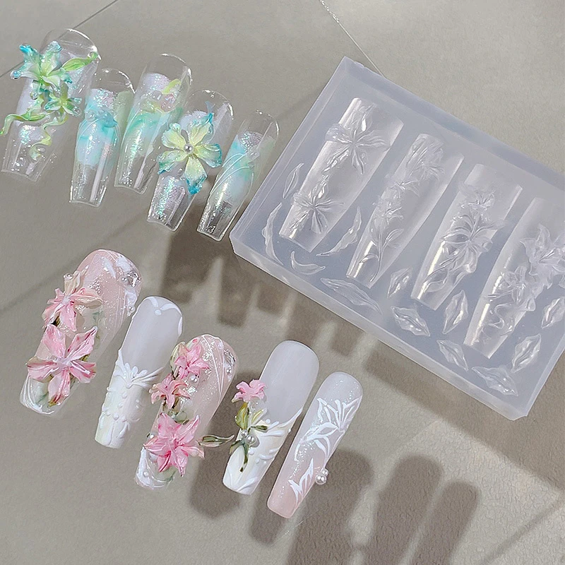 1개 네일 아트 실리콘 조각 몰드 꽃 나비 연꽃 코이 사슴 3D 몰드 네일 아트 장식 DIY 디자인 실리콘 네일 몰드