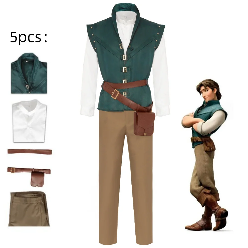 

Anime Flynn Rider Prince Long Hair Princess Cosplay Costume Adult Men Uniform Vest Shirt Pants Accessory Suit Halloween Outfit