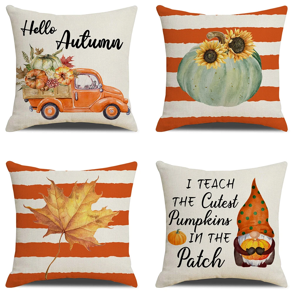 

Thanksgiving Decorating Pillow Covers 18x18 inches Set of 4 for Home Decor Hello Autumn Pumpkin Patch Throw Pillow Cushion Cases