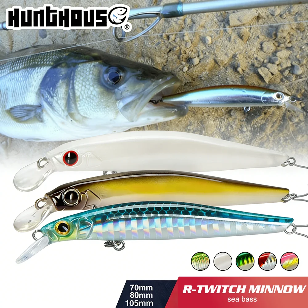 Hunthouse 3-teiliger Artist Minnow Angelköder 70mm/80mm/105mm Sinkender Harter Köder Wobbler Swimbait Salzwasser für Wolfsbarsch-Angelausrüstung