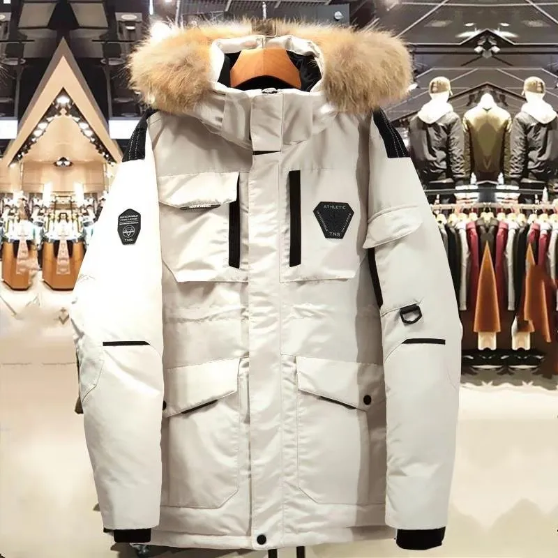 Men's Down Jacket Winter Parkour Jacket Medium length Thick Loose Commuter Work Couple Outdoor Warm Top