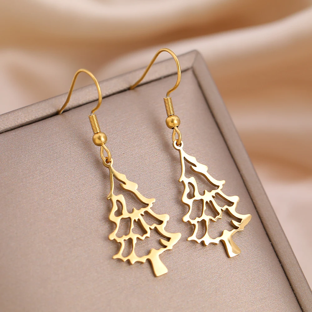 

Серьги из нержавеющей стали, подвески в виде мультяшной елки, Богемские корейские модные Висячие серьги для женщин, ювелирные изделия, детский подарок