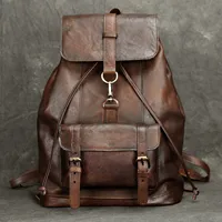 Anti Theft Men's Genuine Leather Backpack Vintage Handmade Knapsack Male Retro Rucksack Large Fashion Travel Backpack Bag Male 1