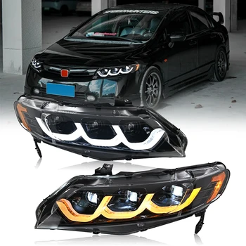 Pair DRL Running Light Projector Lens LED Headlight Assembly For Honda Civic 2006 2007 2008 2009 2010 2011 Head lamp