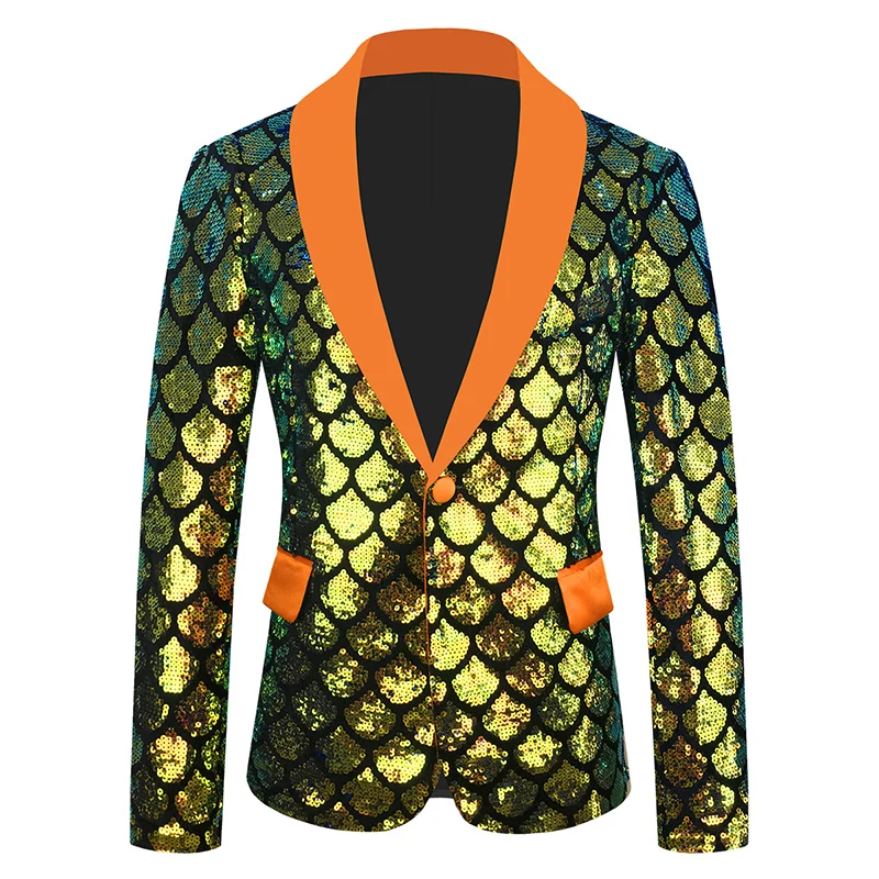 

Mens Luxury Sequins Suit Jacket Blazer Men Shawl Lapel One Button Velvet Tuxedo Blazers Wedding Party Stage Clothes for Singers