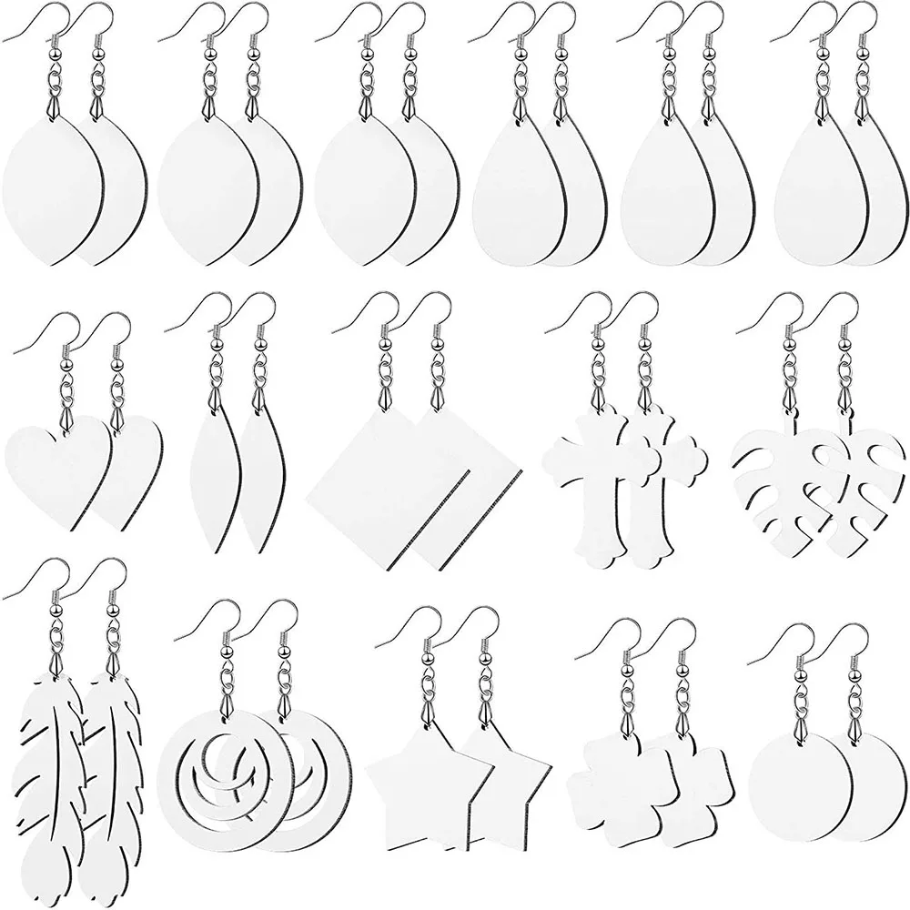 32pcs Sublimation Earring Blank Heat Transfer Wire Hooks Earrings Unfinished Wood Teardrop Earring Pendants with Earring Hooks