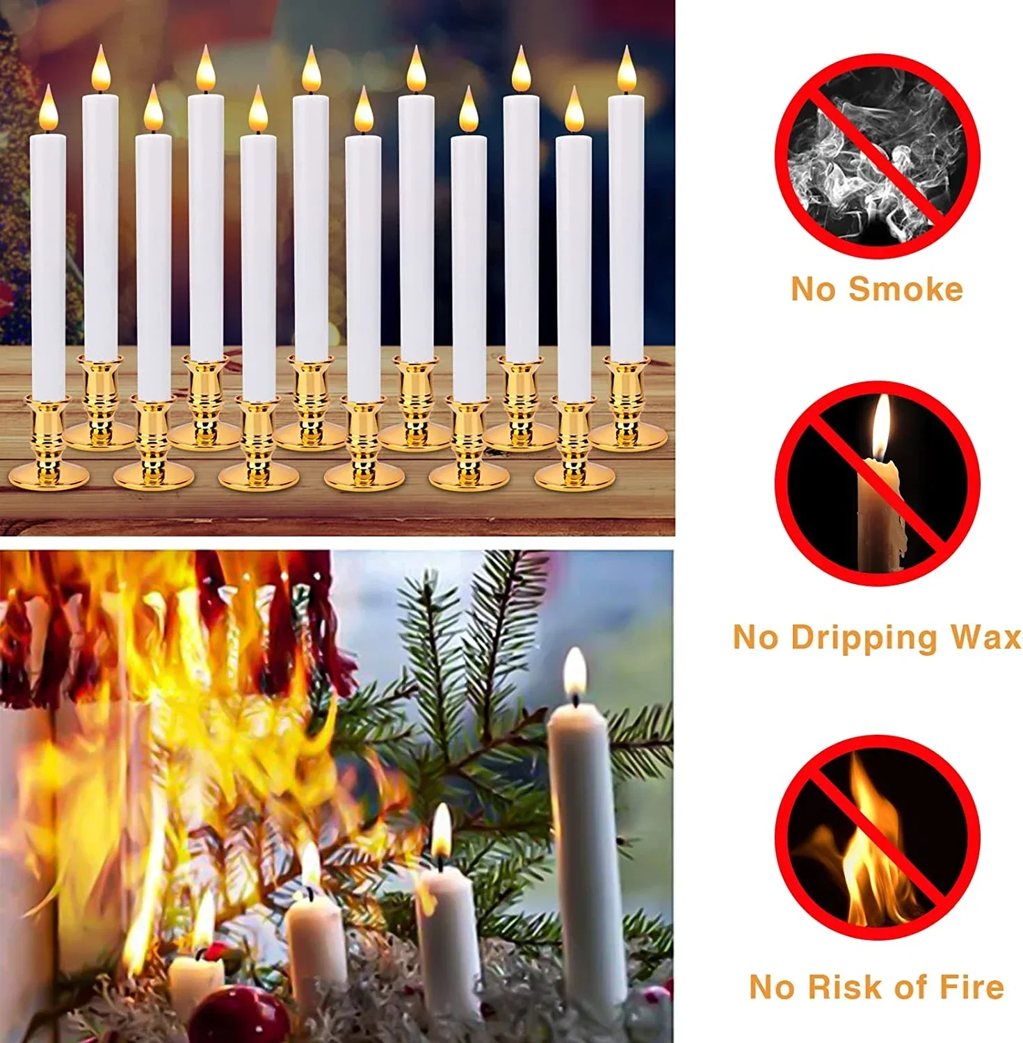 ZXCFTG 6 Stks Led Vlamloze Taper Kaarsen, Lange Stick Kaars Led Licht Batterij Operated Fake Flicker Kandelaars Elektrische Lange Kaarsen voor Halloween Kerstmis Thuis Diner Party Verjaardag