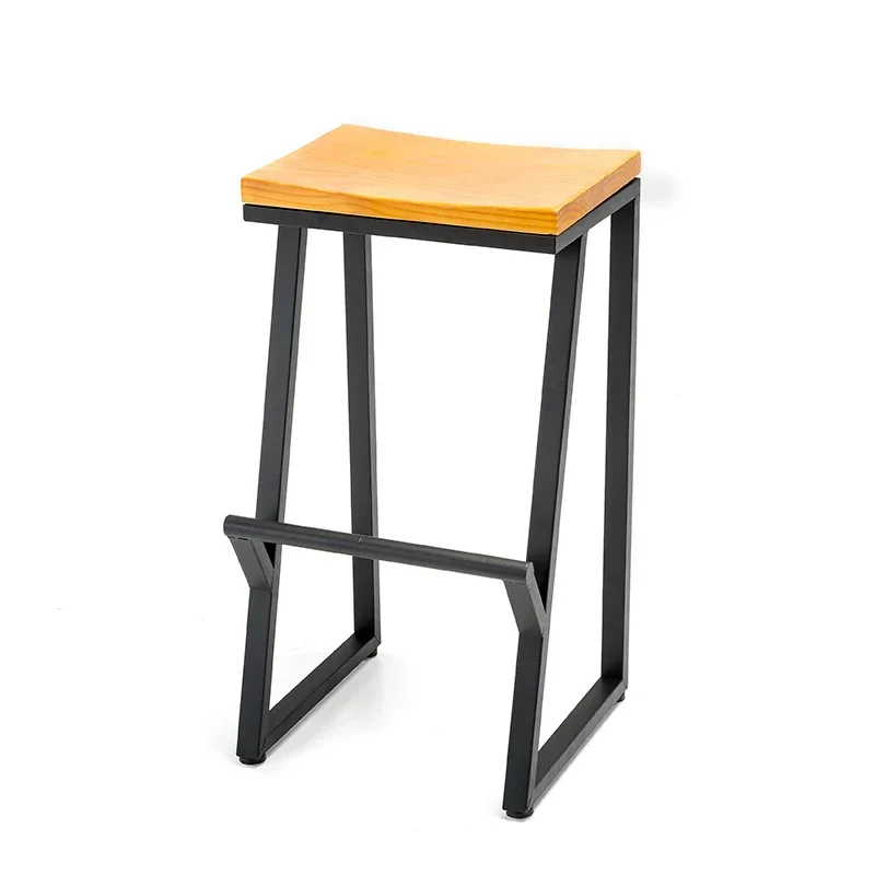 Minimalist High Foot Iron Bar Chair, Solid Wood Seating, Counter Seats, Stable Load-Bearing Restaurant Furniture, Kitchen Stools