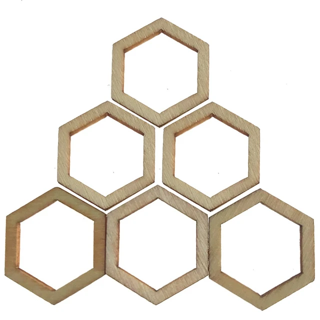 100PCS 10MM Wooden Pieces Hexagon Square Heart Wood Shape Unfinished Cutout  Shapes DIY Craft Project Ornaments Decorations