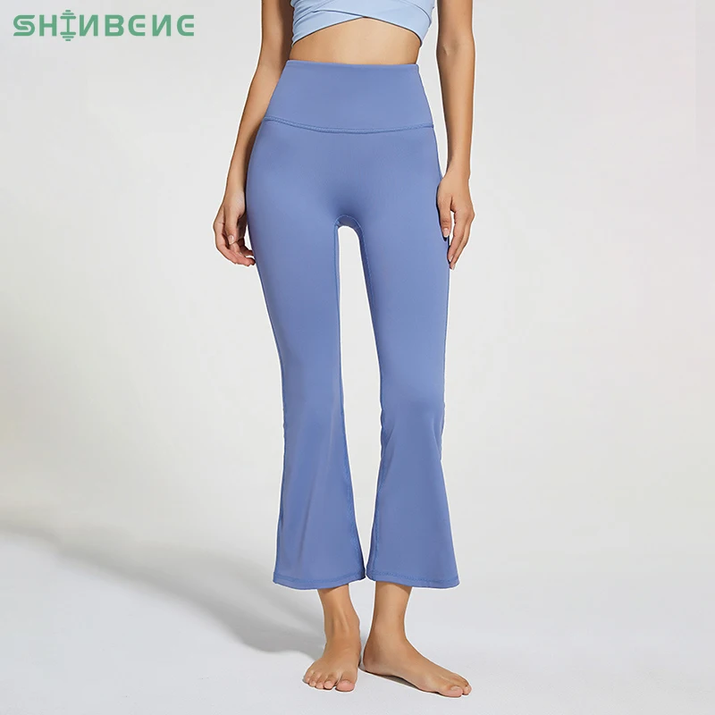 

SHINBENE 25" High Waist No Front Seam Fitness Yoga Flare Pants Women No Camel Toe Nylon Dance Sport Wid Leg Pants Activewear