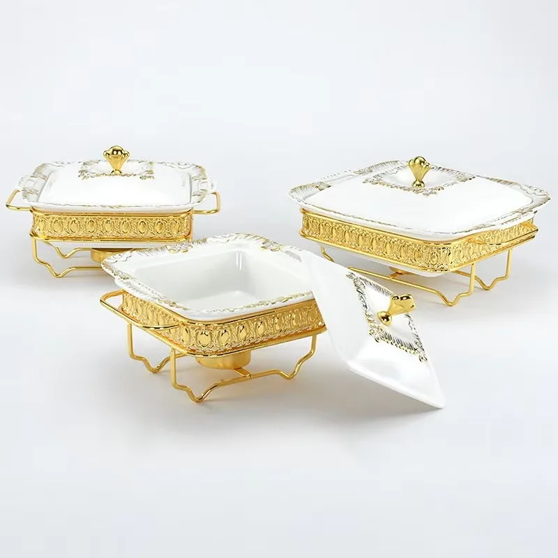 Luxury Food Warmer et Stove Stockpot With Cover Casserole Rack Candlestick Holder Ceramic Dry pot Heated Enamel pot 6 pcs