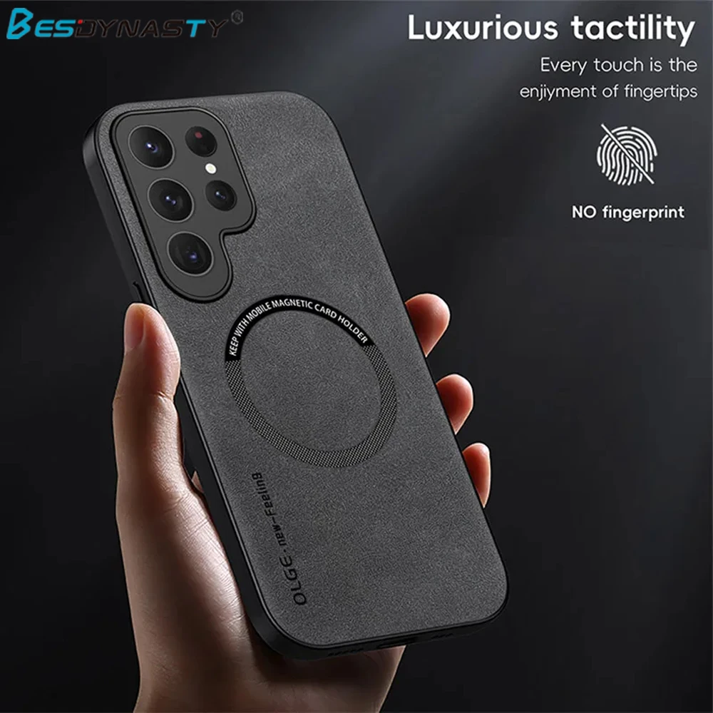 Luxury Leather Magnetic Case with Magsafe Wireless Charging Cover