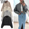 TRAF Cropped Bomber Jackets For Women Autumn Long Sleeve Baseball Jacket Woman Fashion Winter Button Aviator Jackets Streetwear 1