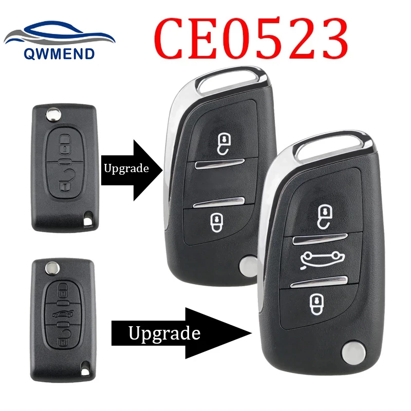 QWMEND CE0523 Modified Flip Folding Key Shell for Peugeot 306 407 807 Partner Remote VA2/HU83 Blade Entry Fob Case 2/3 Button