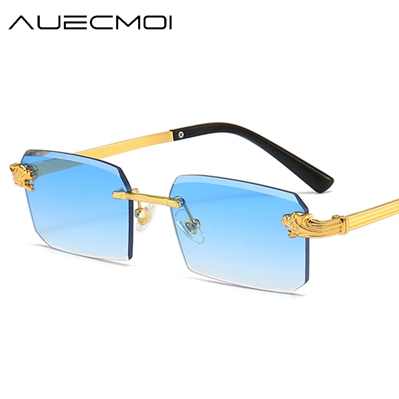 

Vintage Brand Designer Rimless Metal Leopard Head Sunglasses Women For Men New Trending Sun Glasses Fashion Luxury Square Shades