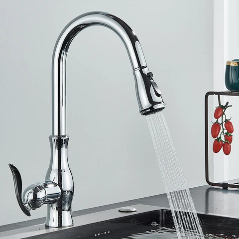 Matte Black Pull Out Kitchen Faucets Single Handle Hot Cold Water Crane Tap For Kitchen 360 Rotation Kitchen Mixer Tap