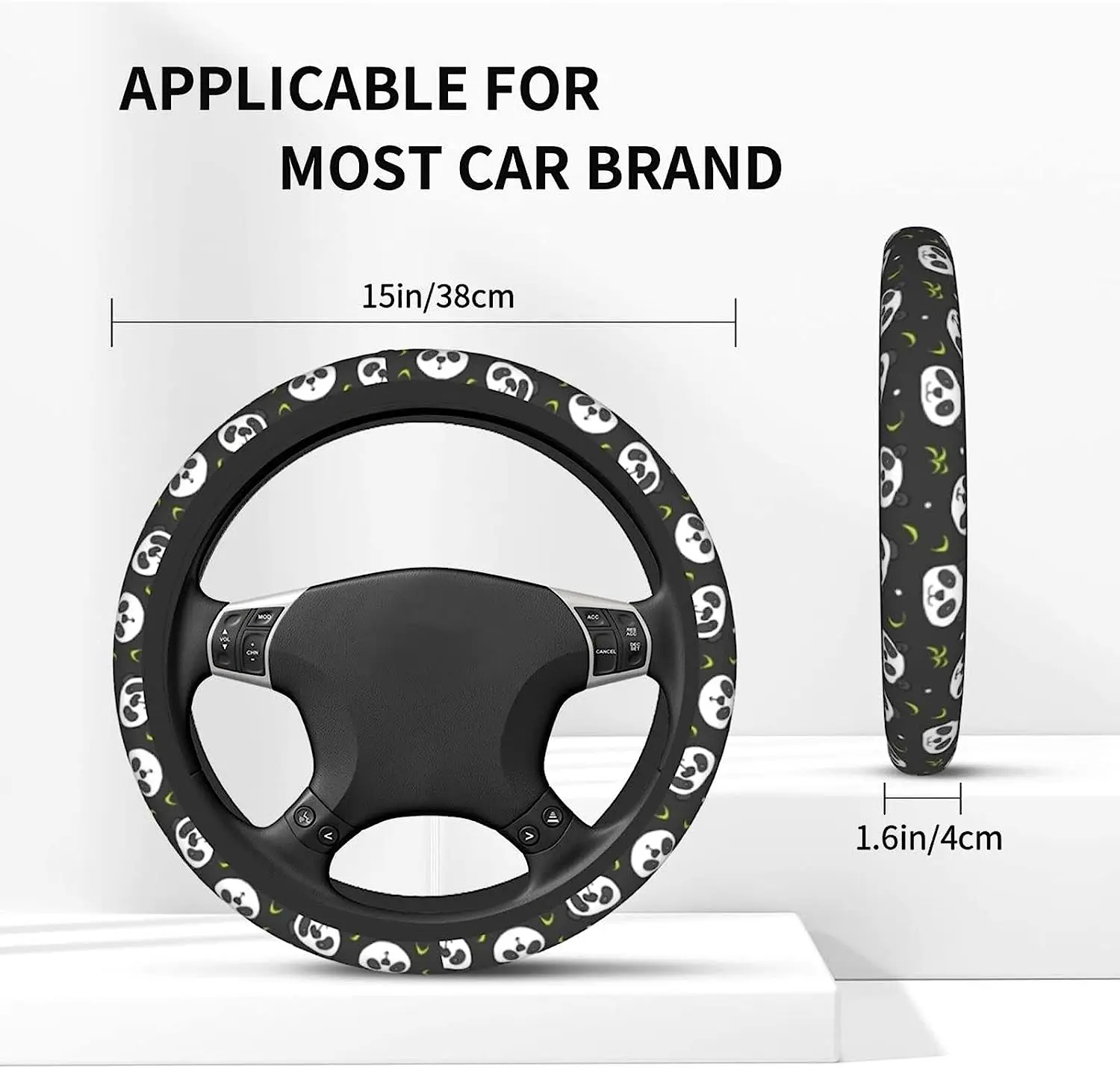 Panda Steering Wheel Cover - Universal Stretchy Neoprene Cover For 14.5" To 15" Wheels (Cute Animal Design)
