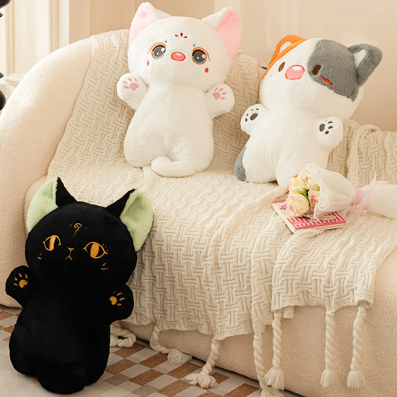 Ins Super Soft Colorful Cat Plush Toys Cute Stuffed Animals Cartoon Kitten Plush Hug Pillow for Kids Girls Xmas Gifts Home Decor