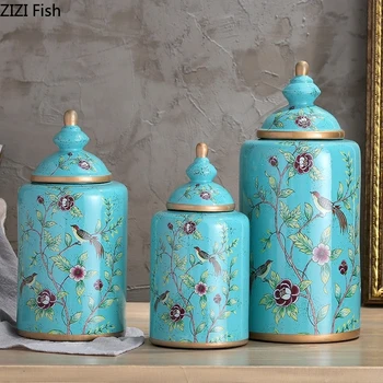 Flowers Pattern Classical Ceramic Vase Antique Candy Jar Tea Canister Multipurpose Porcelain Storage Jars Vintage Home Decor 3