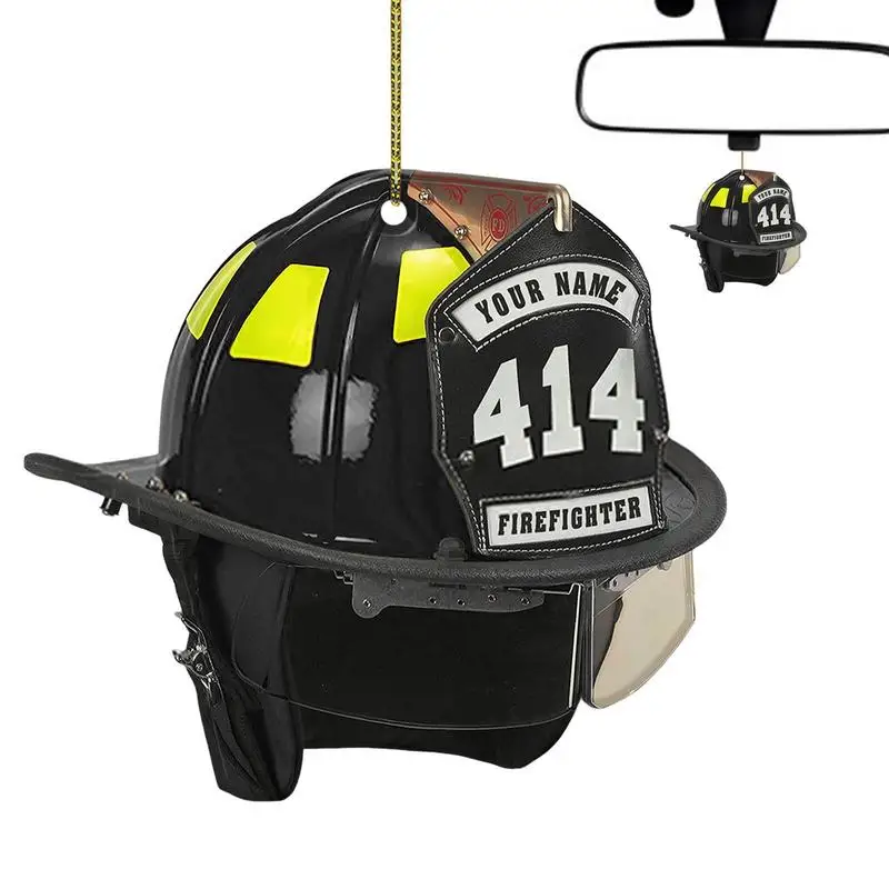 

Firefighter Christmas Ornament Acrylic Decor For Car Rear View Mirror Firefighter Hat Car Rear View Mirror Ornament With Rope