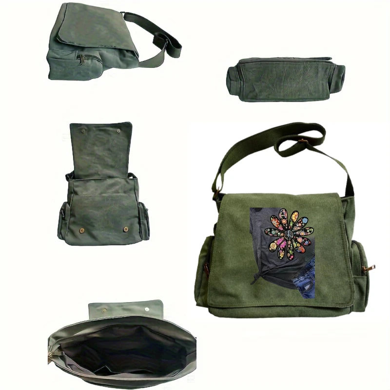 Retro Women's Shoulder Bag Canvas Messenger Bag Colorful Floral Print Large Capacity Travel Women's Bag