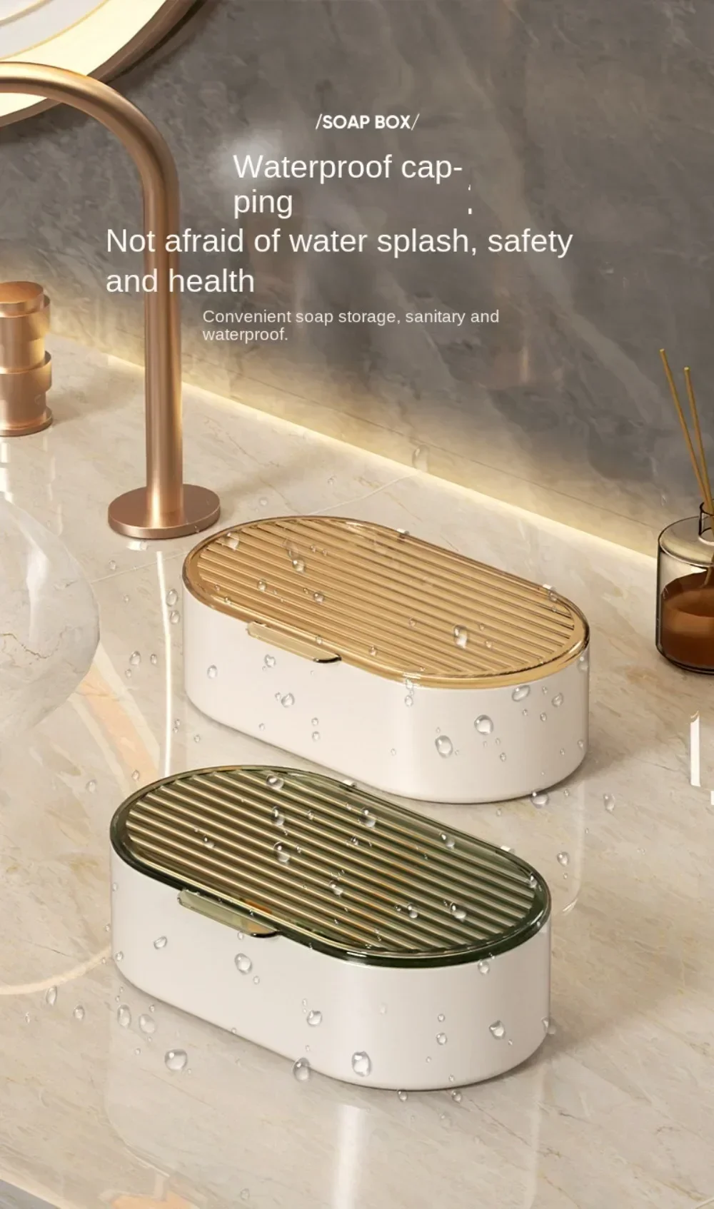 Description Picture 5 of item1 Pc Non-punching Double-layer Soap Box Household Bathroom Hollow Drain Soap Box with Cover Dust SoapBox Holder