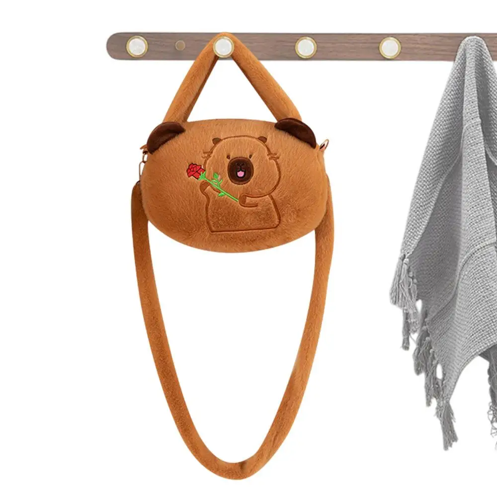 Capybara Plush Bag Cartoon Plush Animal Shoulder Bag Capybara Purse Fashionable Stuffed Animal Bag Plush Handbags for Girls