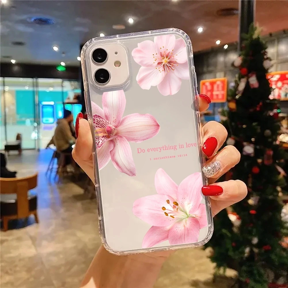Elegant Pink Hibiscus Pattern Clear Shockproof Phone Case