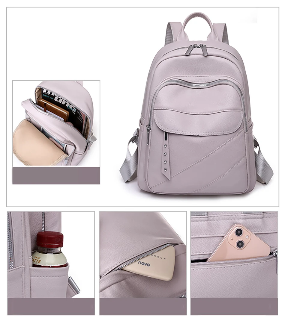 Women's High Quality Premium Leather Backpacks Girls Casual Backpacks Solid Color Retro Shoulder Bag Girls Anti Theft School Bag