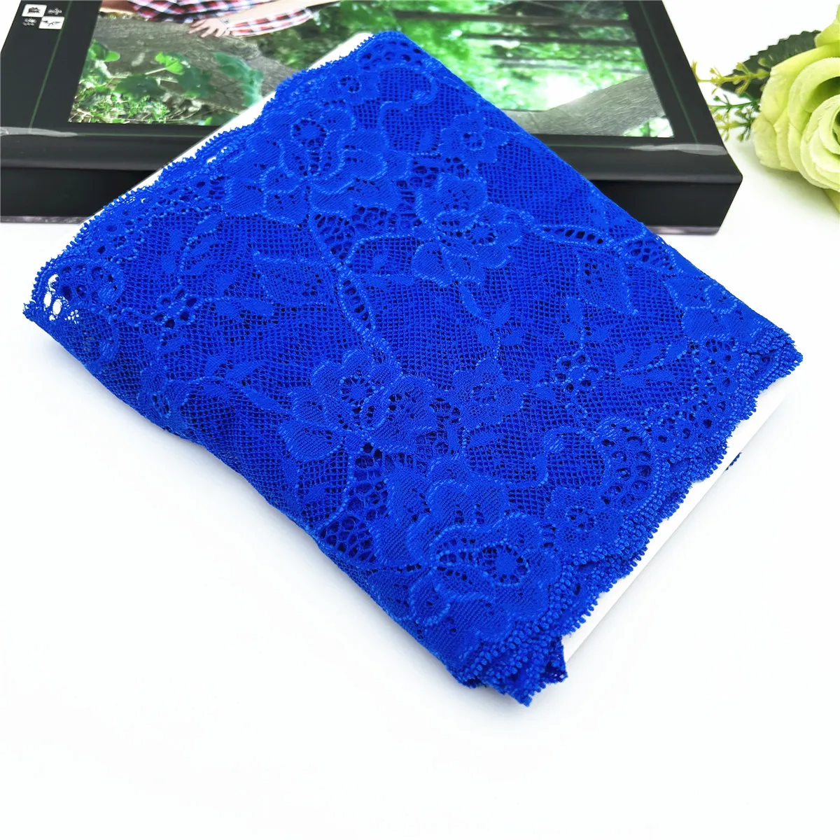 3y/lot Width 16.50cm Navy Blue Elastic Stretch Lace Trim 2