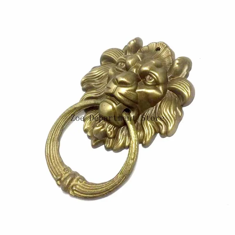Vintage Brass Casting Lion Head Knocker Solid Wood Villa Courtyard Gate Ring Door Handle Pulls Knob Decoration door knocker