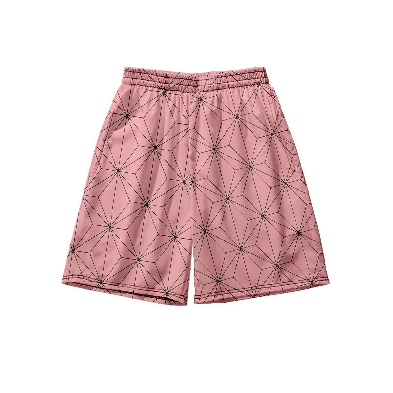 summer Beach Shorts with Pocket for Men, Anime 3D Print Costume, Kamado Tanjirou, Harajuku Jogging Pants 2024 2