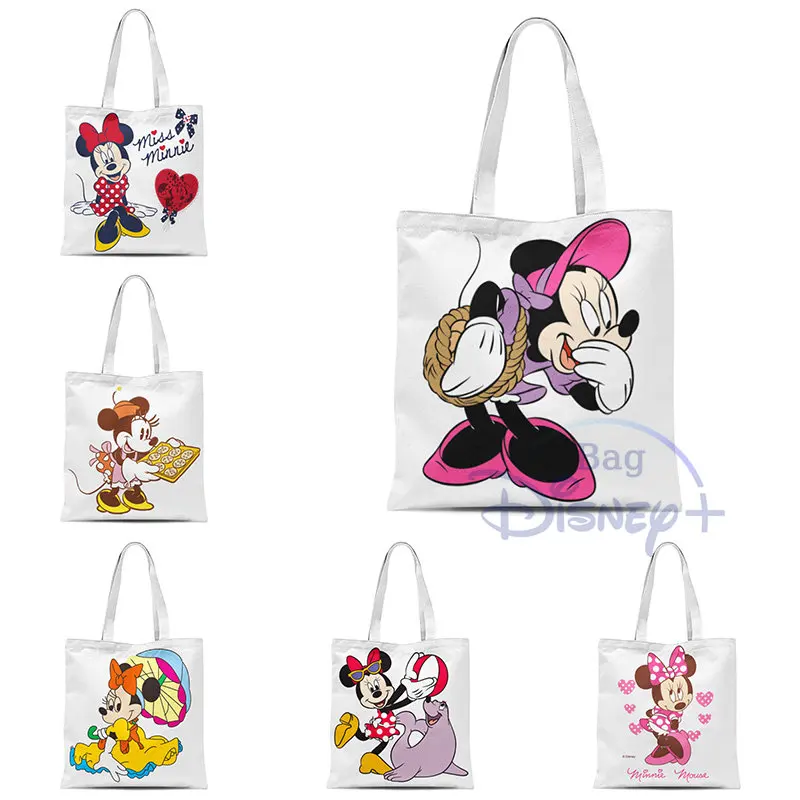 

Disney Minnie Mouse Handbags Women's Bag Student Shoulder Bag Casual Large Capacity Canvas Storage Shopping Bag Luxury Tote Bag
