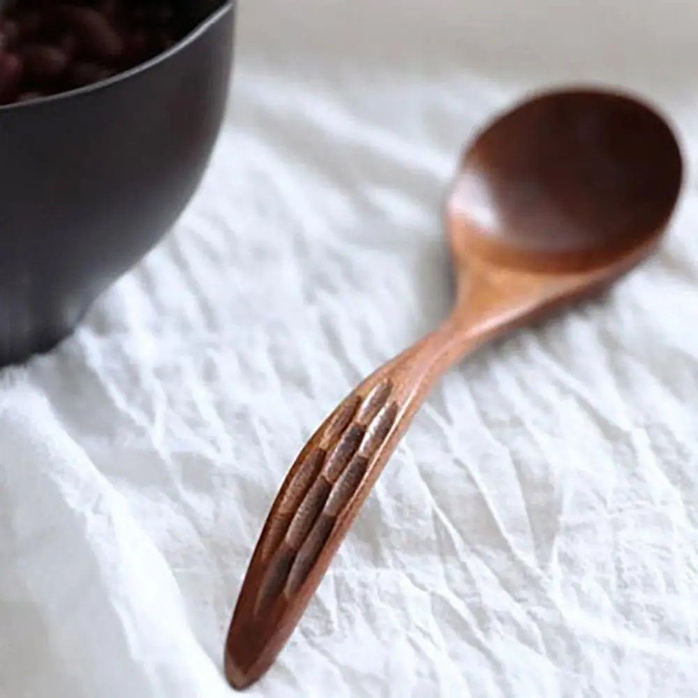 High Quality Wooden Soup Spoon Wood color Long Handle Tablespoons Kitchen Gadget Large Wide Mouth Rice Spoon