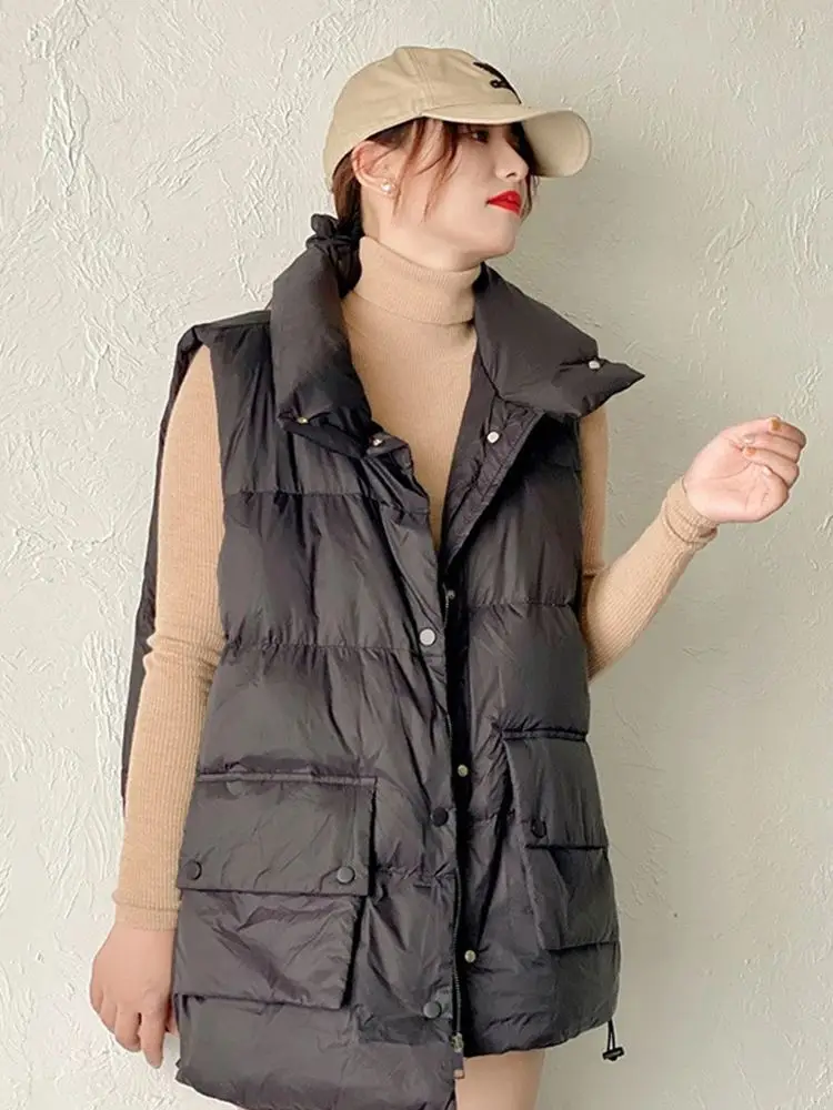 2023 autumn and winter large size white duck down jacket stand collar vest fashion loose women casual sleeveless outdoor coat