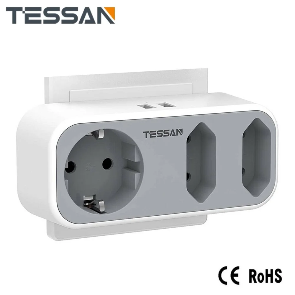 

TESSAN EU Plug Power Strip with 3 AC Outlets and 2 USB Charging Ports Multiple European Plug Wall Socket Adapter for Home Travel
