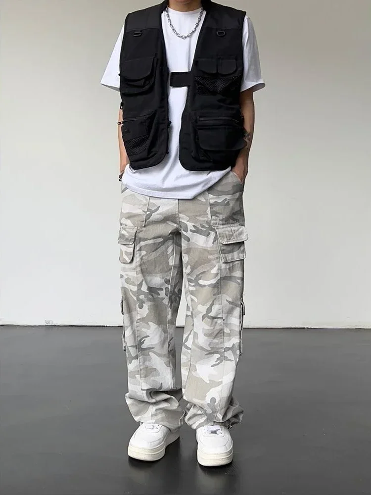 Pantaloni cargo da uomo Pantaloni mimetici mimetici da uomo Pantaloni dritti multitasche multitasche Designer di strada hip-hop con tendenza popolare - immagine 3